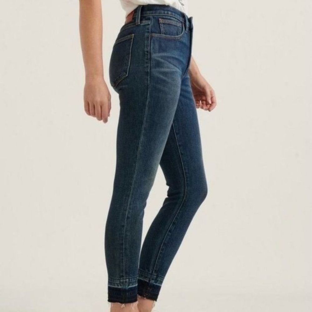 Lucky Brand Jeans Bridgette Skinny Raw‎ Hem Ankle High Rise Dark Wash Denim Blue